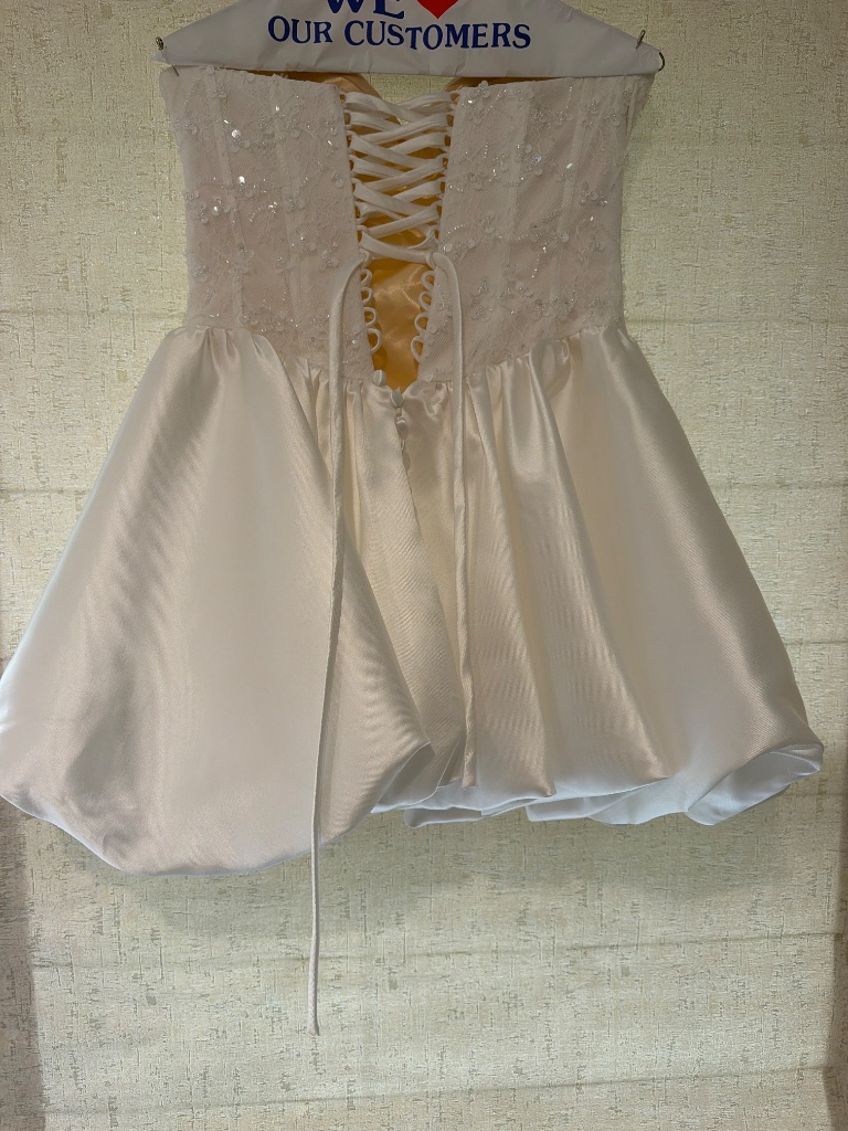 Luxury White Pearl & Sequin Embellished Corset Bridal Mini Dress — image 3 of 8